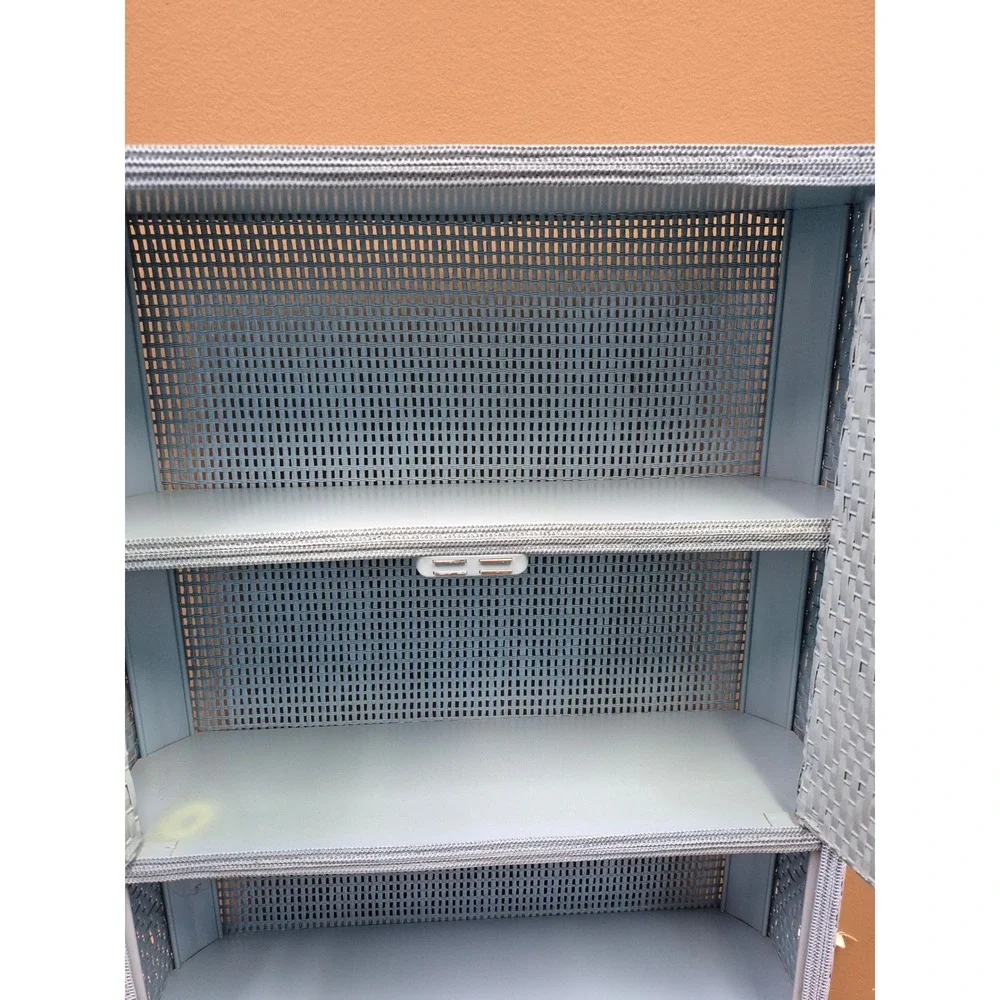 Vintage Blue Woven Wicker Wall Cabinet Bathroom Storage Double Door Shelf 23